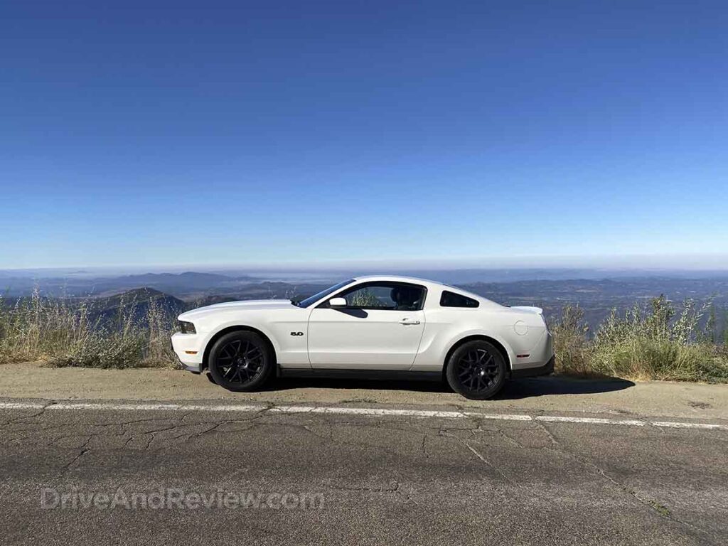 White 2012 mustang GT top of Mount Palomar